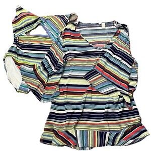 Anne Cole Swim Set‎ One Piece Swimsuit Matching Mini Dress CoverUp Stripes 16 XL